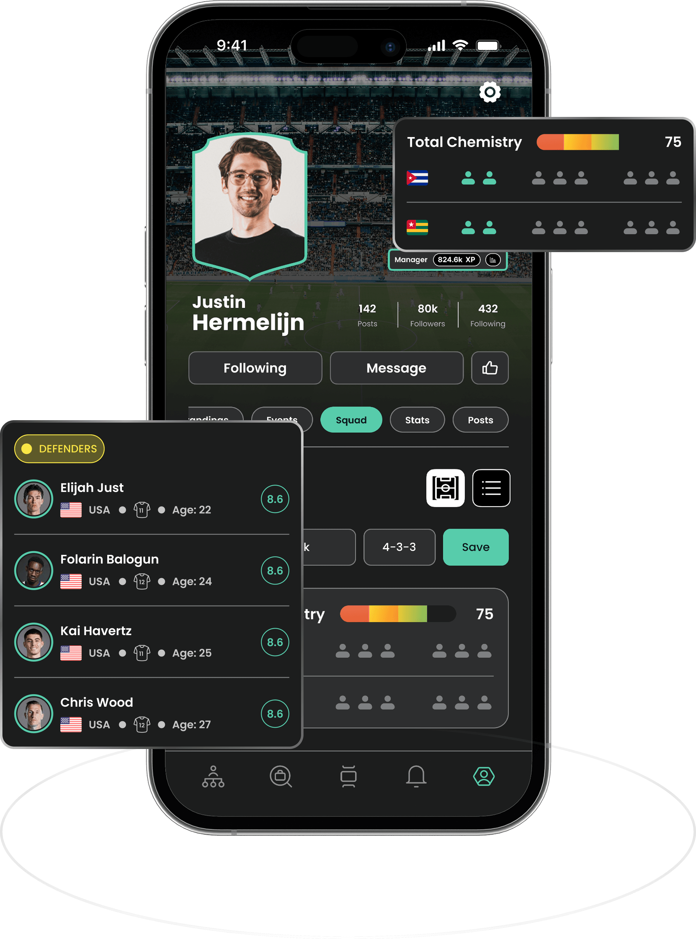 Matchday control, lineups and squad chemistry