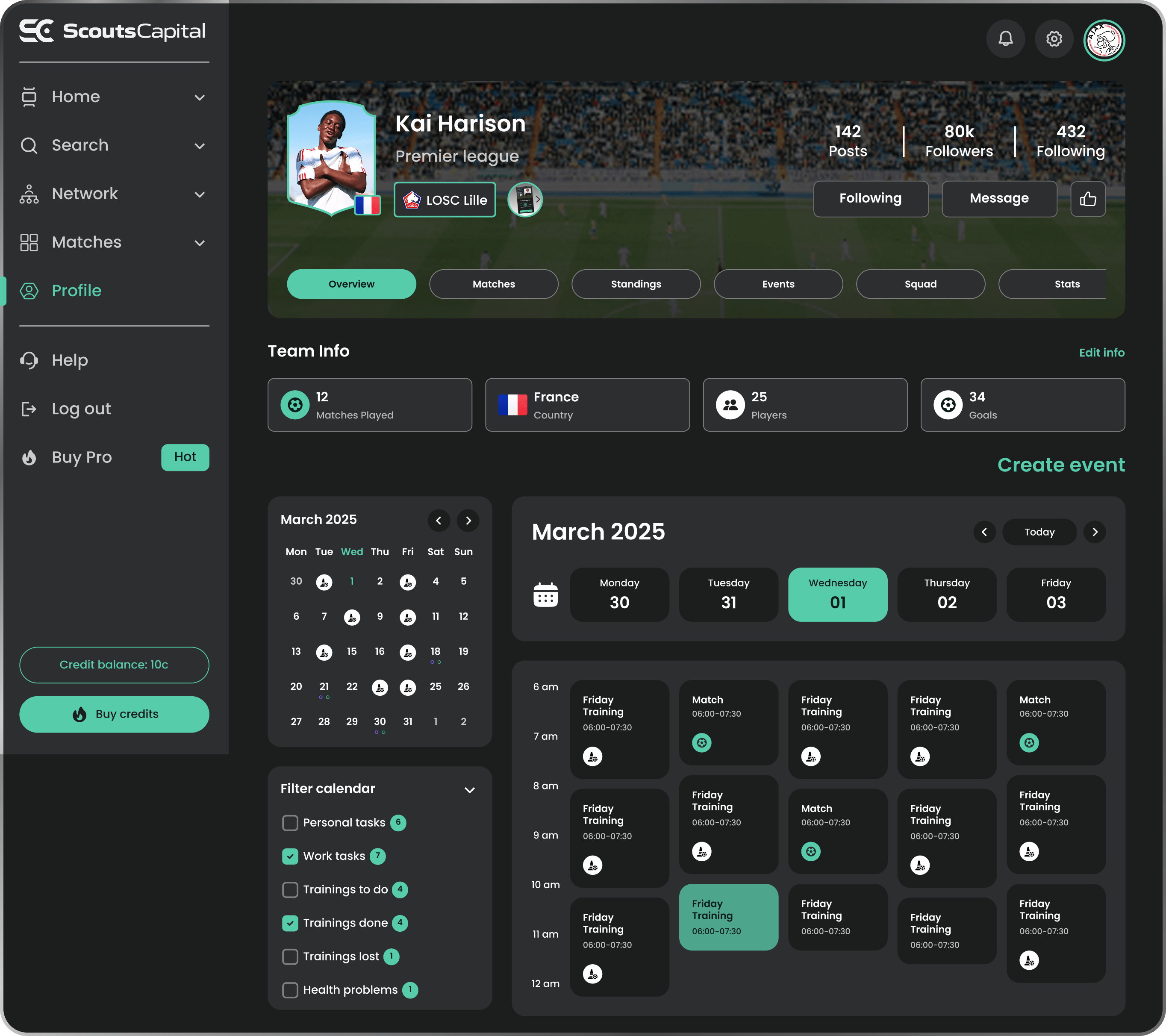 Player building a verified profile with highlight clips