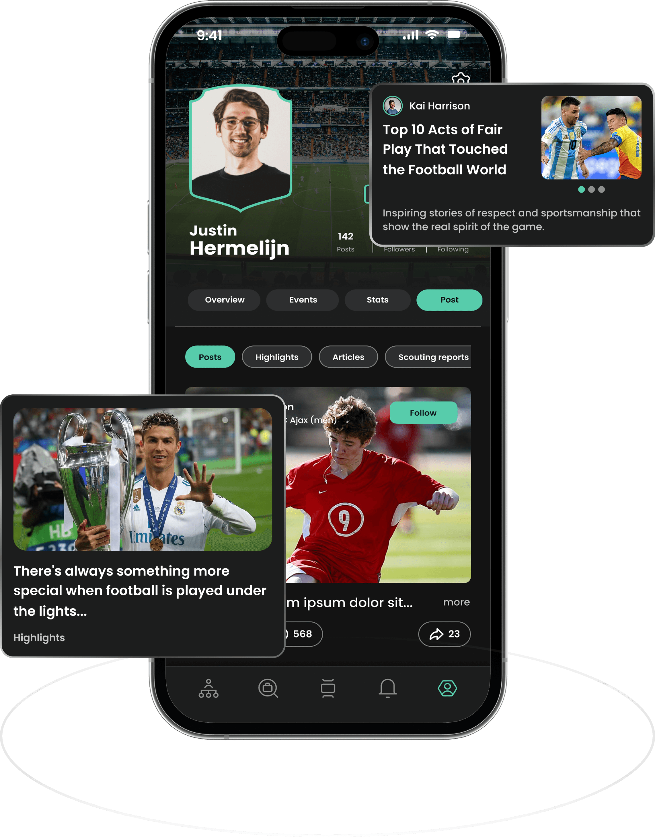 Player profile, posts, highlights and followers