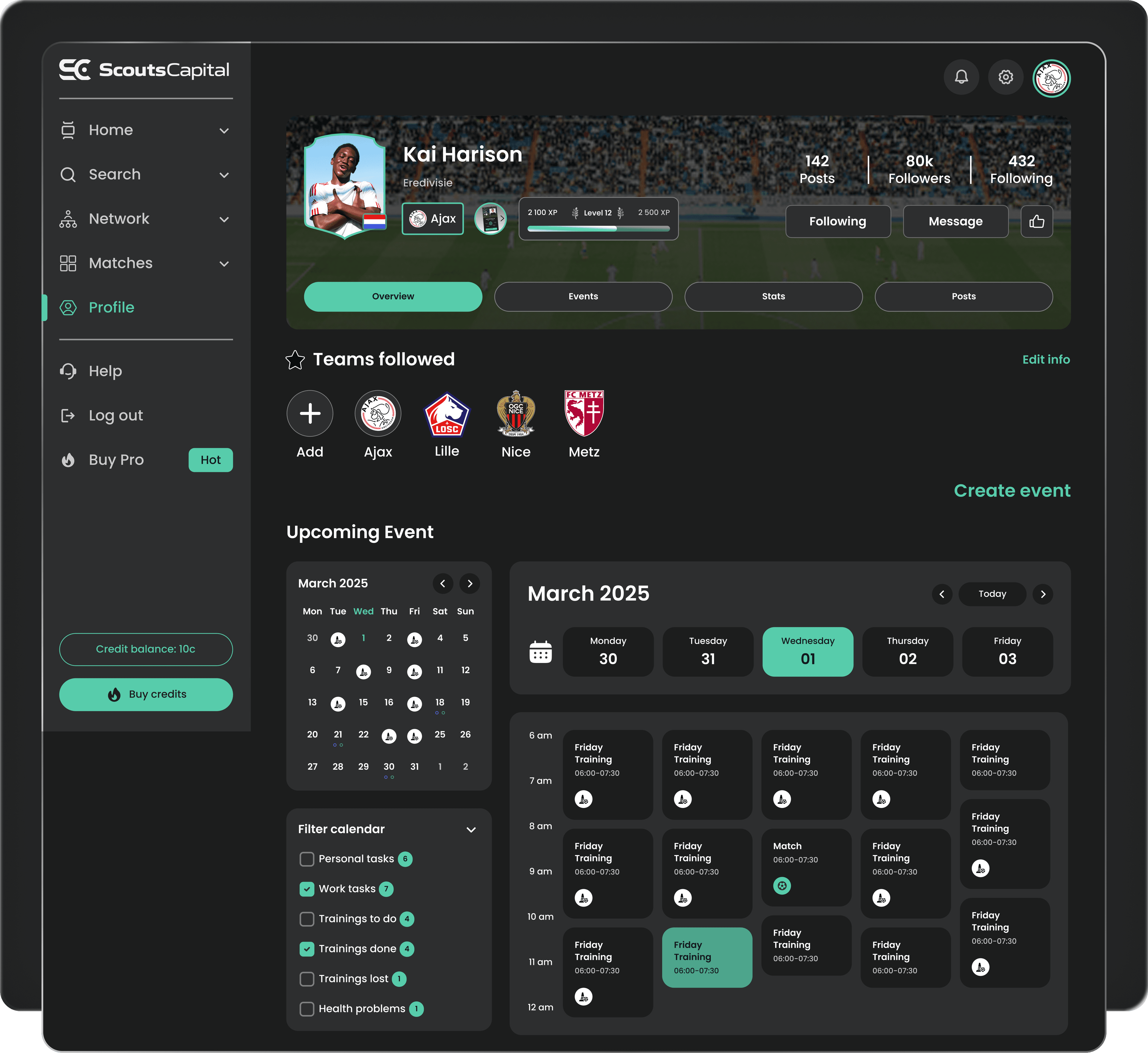 ScoutsCapital player dashboard